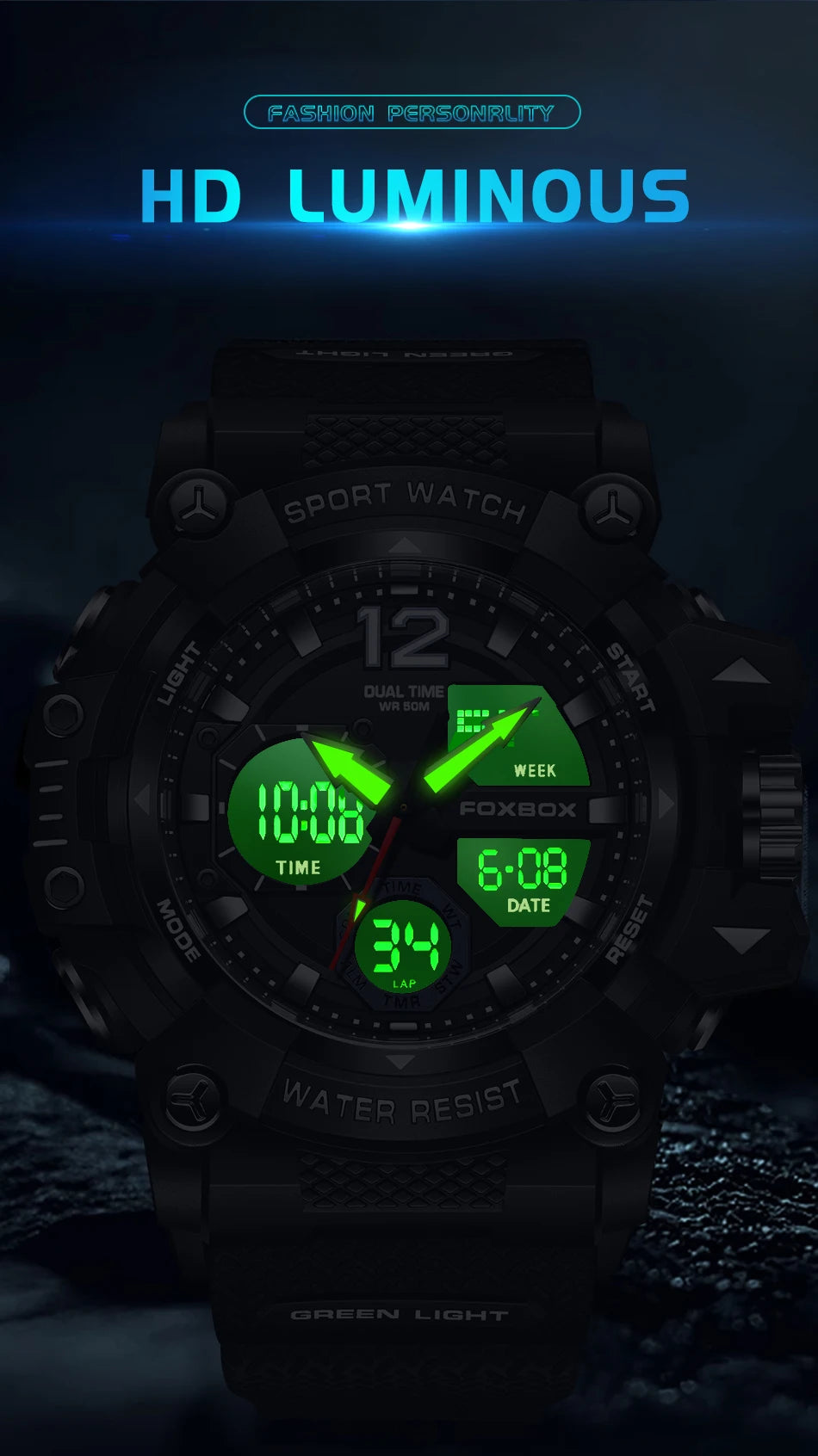 LIGE Fashion Sport Watches Men Shock Resistant 50M Waterproof Wristwatch LED Alarm Multi-function Watch Clock Military Men Watch