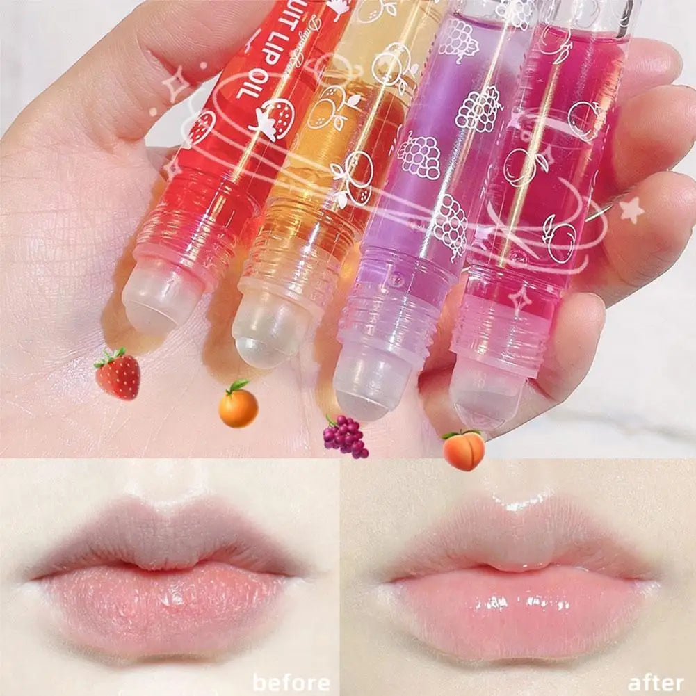 6 Colors Roll-on Fruit Essence Lip Balm Lip Oil Lip Moisturizing Mirror Primer Lip Lipstick Transparent Lip Oil Mirror Randomly