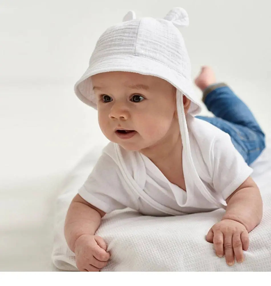 Soft Cotton Baby Sun Hat With Ears Cute Bunny Newborn Boys Girls Bucket Hat Summer Kids Toddler Panama Cap 0 to 12 Months