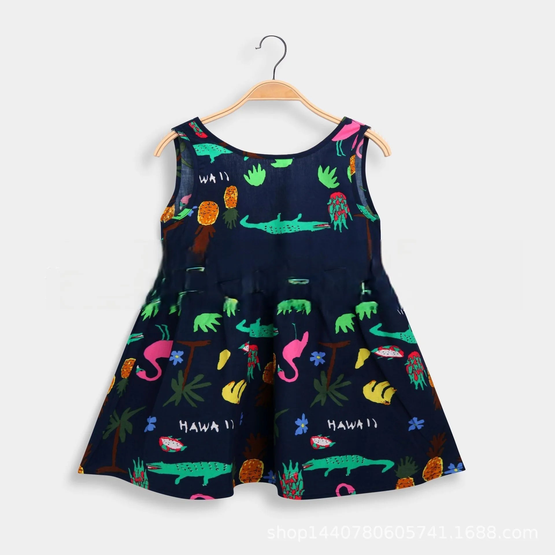 2025 Summer Girls Print Binding Rope Dress For 1-6Years Kids Cotton Sleeveless Sundress Baby Beach Above Knee Mini Casual Dress