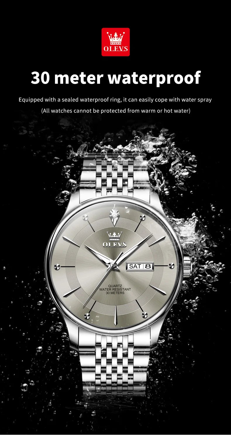 OLEVS Men's Watches Business Simply Original Quartz Watch for Man Waterproof Stainless Steel Luminous Hands Date Week
