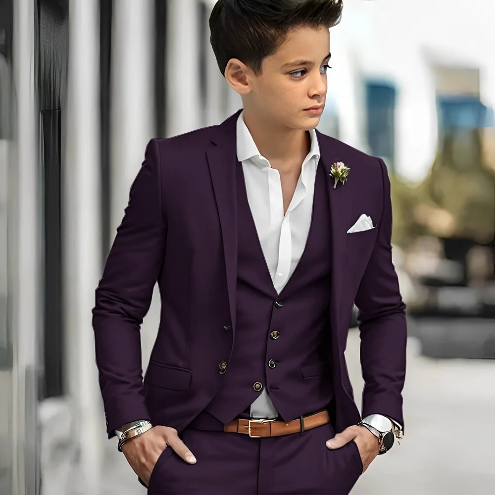 Luxury Green Bos Suits Elegant Wedding 3 Piece Jacket Pants Vest Boy Clothing High Quality Customized Full Sets Costume Kids