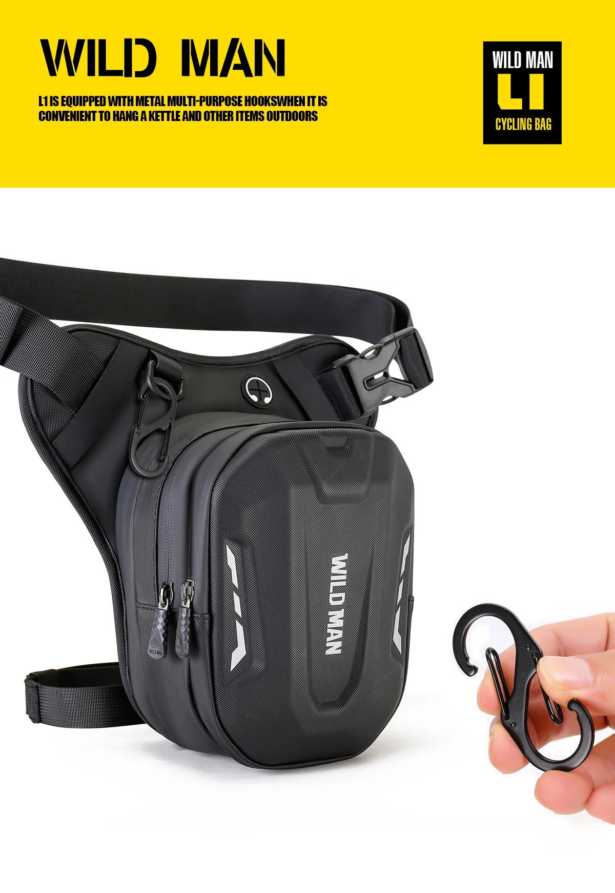 WILD MAN Motorcycle Leg Bag for Men - Riding Waist Bag, Biker Motorcycle Hard Shell Bag, Sports Messenger Bag, Travel Equipment