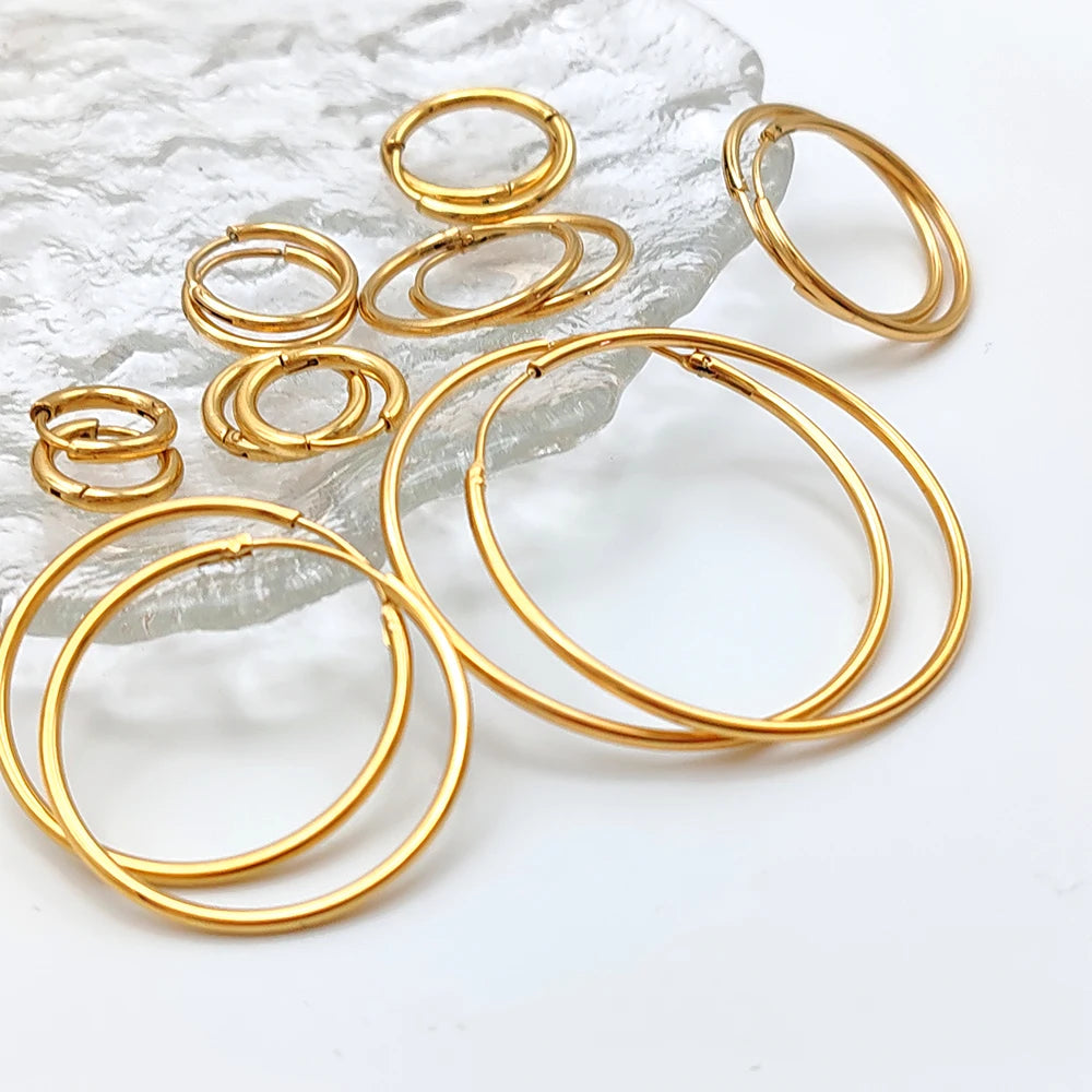eManco Fashion Gold Size Circle Earrings Women's Jewelry Accessories Classic Stainless Steel Earrings Wholesale