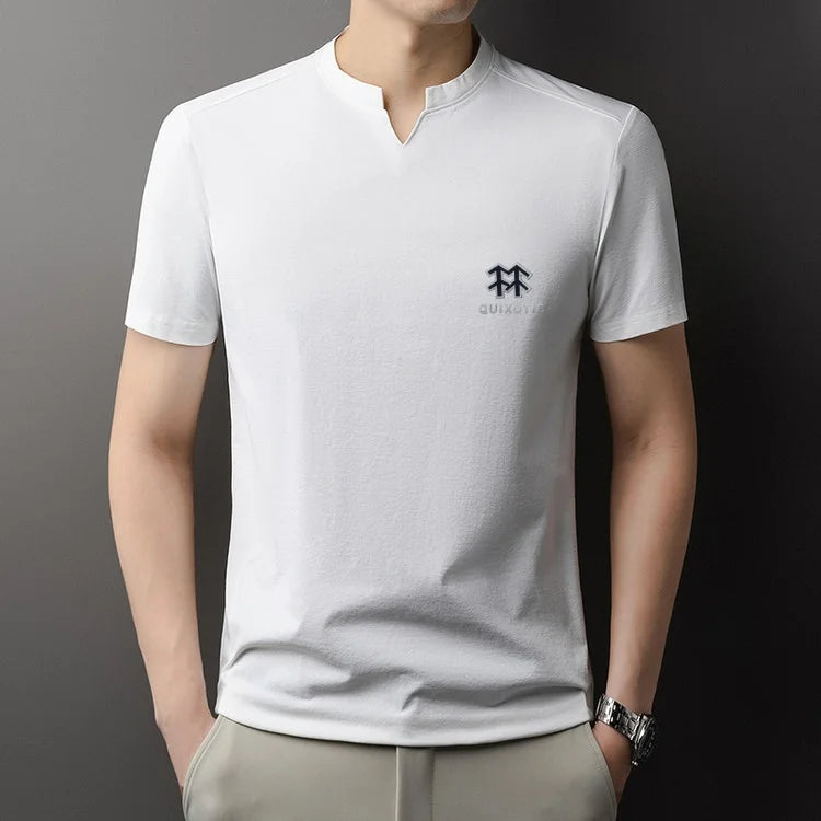 Luxury Man Short-Sleeved T-Shirt V-Neck Pattern Summer New Outdoor Sport T-Shirt Breathe Sleek Versatile Leisure Men's Clothing
