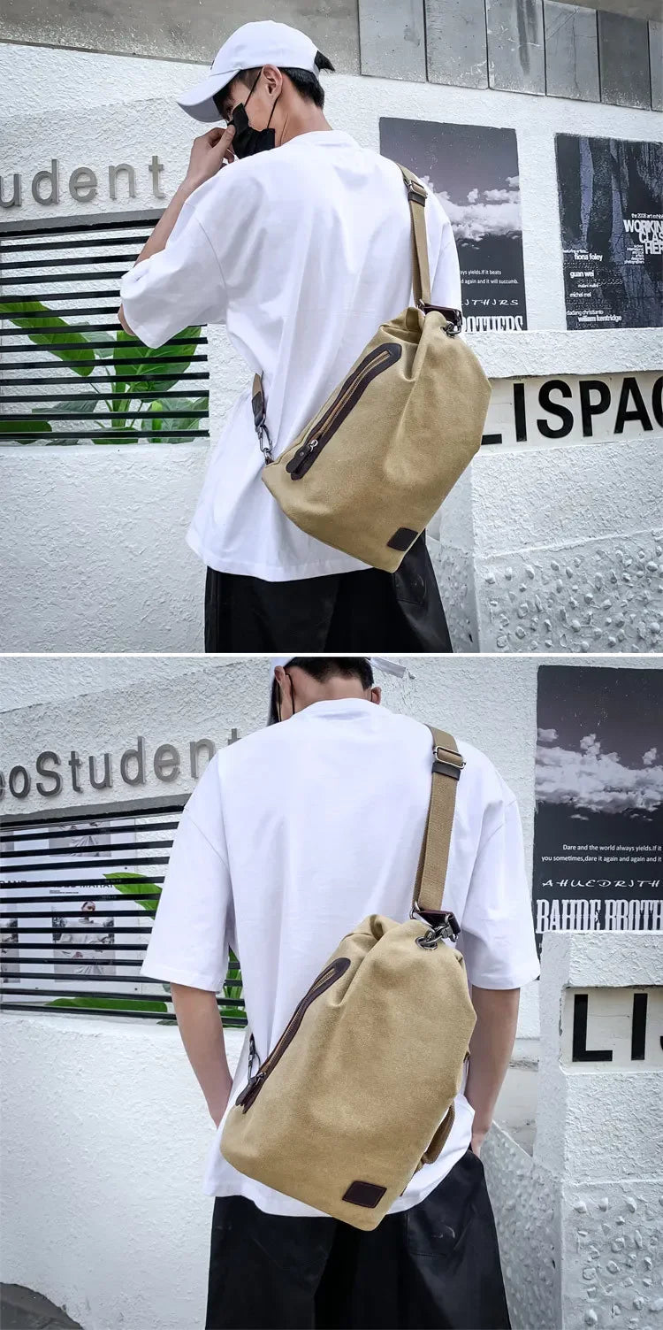 Men's Canvas Handbag Casual Bag Portable Travel Sports gym Shoulder Bag Leisure Backpack Multifunctional Small Bags