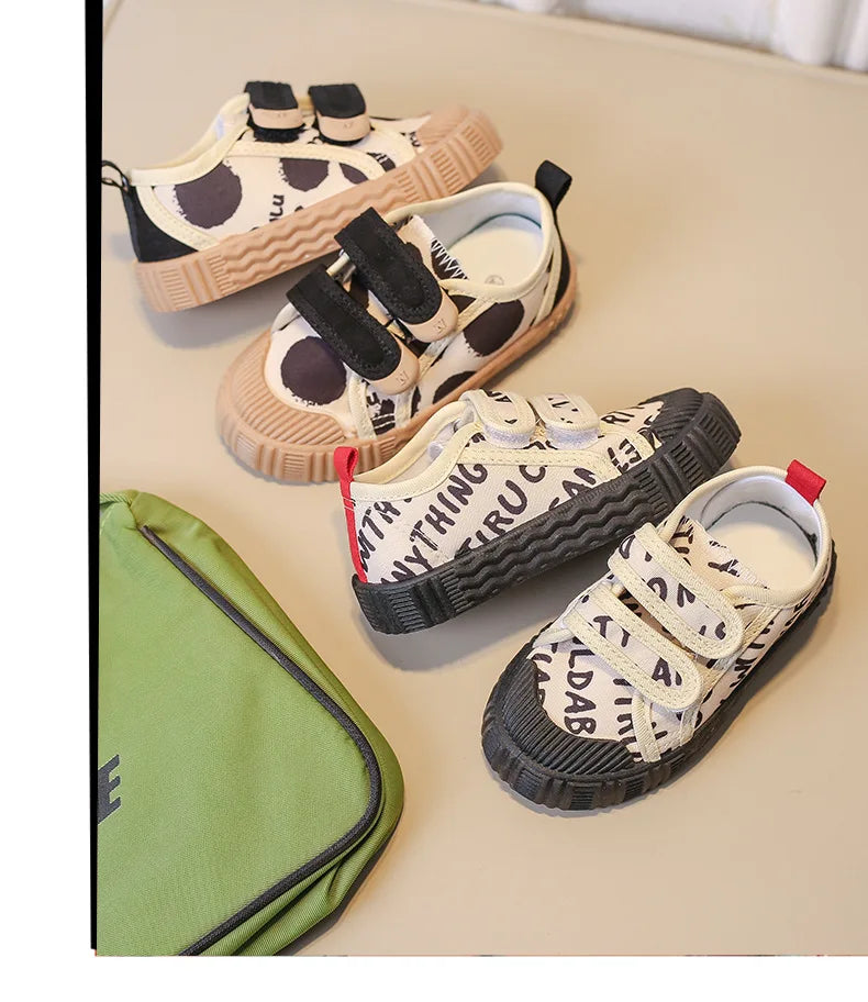 Kids Shoes for Girls Boys Non-slip Soft Sole Canvas Shoes Child Letters Toddler Casual Shoes Tenis Versatile Breathable Sneakers