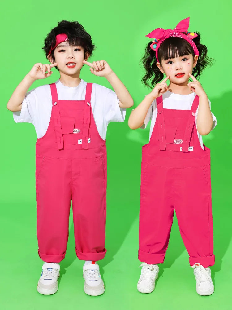Boys Hip Hop Loose Colorful Overalls Girls Patchwork Dungaree Children Candy Color Jumpsuit Street Dance Romper Kids Streetwear