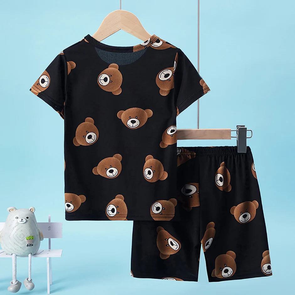 2-Pcs Children's Casual Cute Home Service Suit Boy Casual Joker Bear Print Short Sleeve Girl Comfortable Joker Sweet Shorts Suit