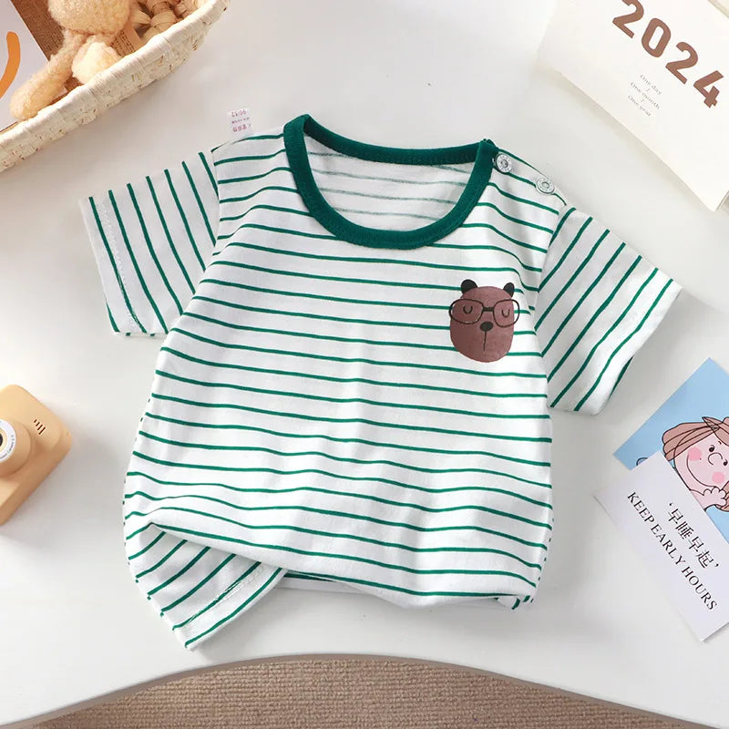 2-6Y New Cartoon T-shirt Pure Cotton Girls Short-sleeved Summer Half-sleeved Tops Little Boys Tops Kids Tees Children Clothing