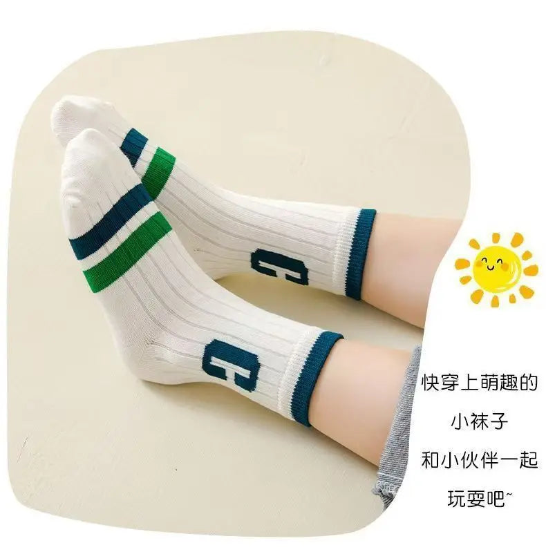 GreenC Summer Calf Socks 5 Pairs Children's Socks Boys Spring Cotton Socks Baby Child 1-14T Kids  Sport Sock