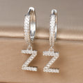 Silver Color Stainless Steel 26 Letters Hoop Earrings For Women A-Z Crystal Zircon Cartilage Piercing Earrings Wedding Jewelry