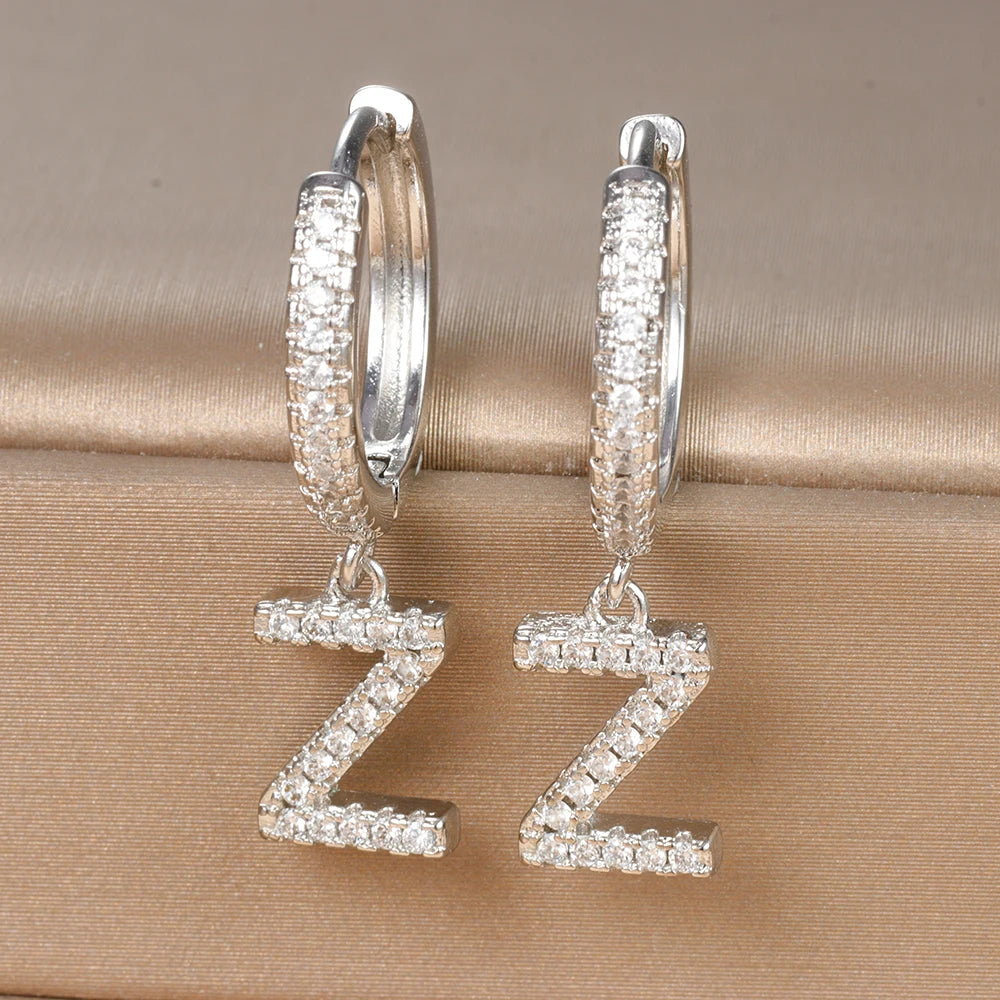 Silver Color Stainless Steel 26 Letters Hoop Earrings For Women A-Z Crystal Zircon Cartilage Piercing Earrings Wedding Jewelry
