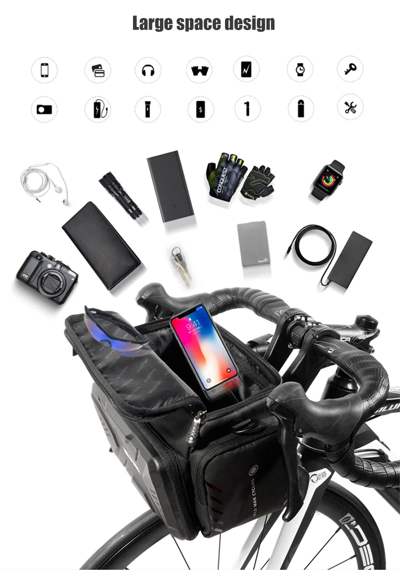 WILD MAN EVA Hard Shell Bicycle Handlebar Bag Touch Screen Phone Holder Electric Scooter Front Bag Crossbody Camera Pouch
