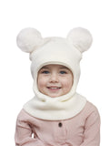 3-12Y autumn and winter double-ball pullover cap, children's double-ball ear-protecting one-piece cap, solid-color cute woolen o