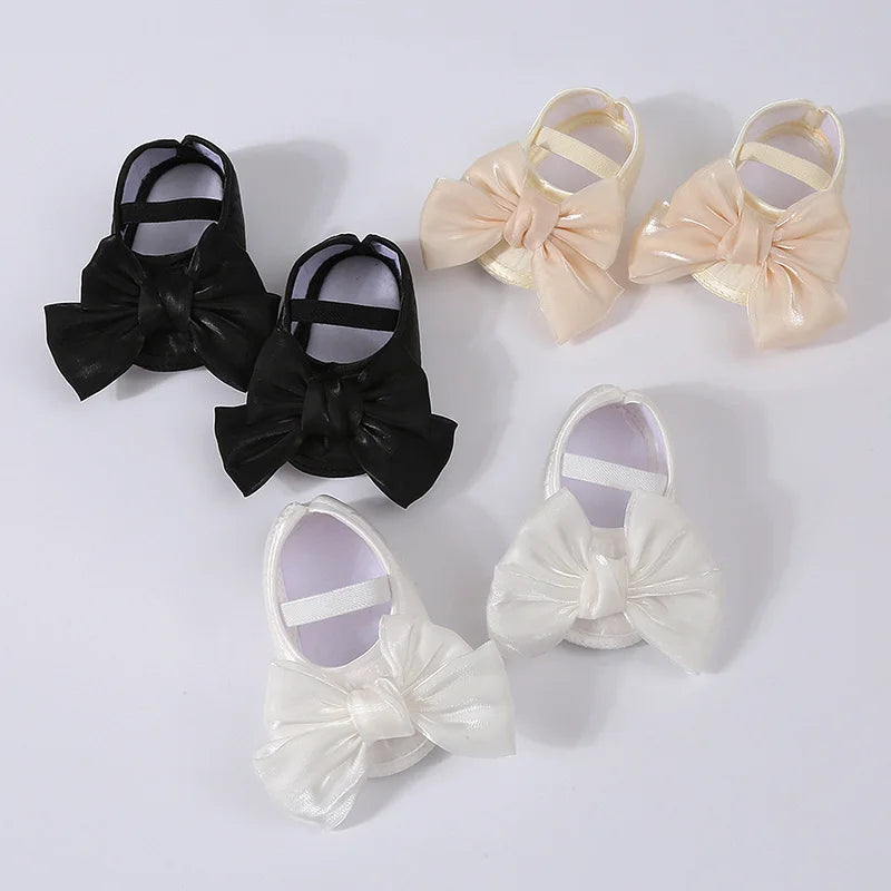 Baby Girls Baptism Shoes and Headband Shiny Bowknot Mary Jane Flats and Hairband Set 0-12M