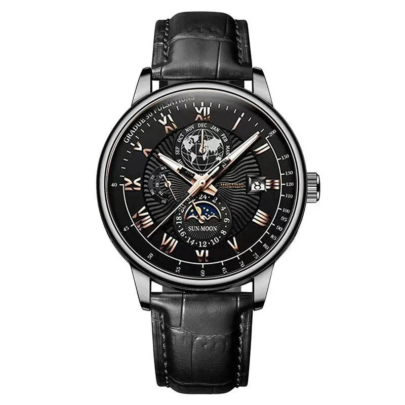 Luxury Brand Watch for Men Trendy High End Light Versatile Quartz Watch Leather Strap Fake Three Eye Fashion Business Wristwatch