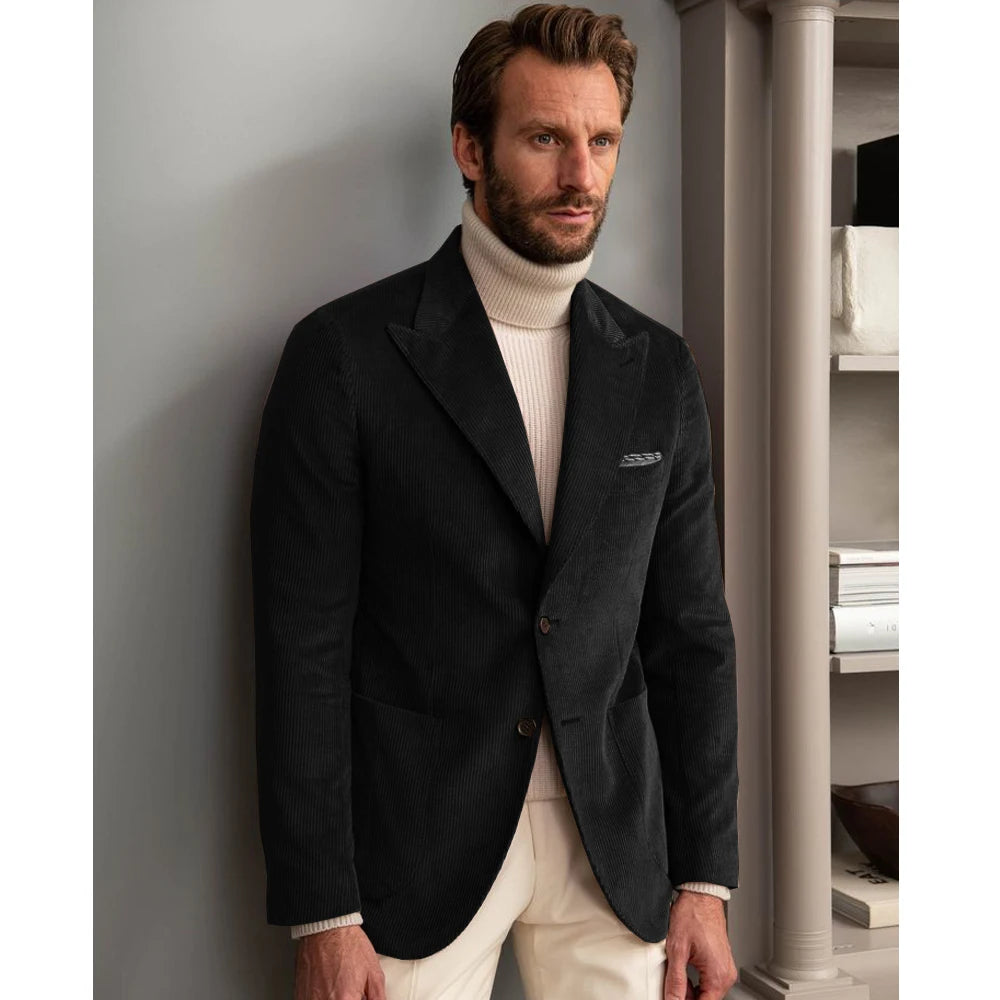 Luxury Men  Jackets New Corduroy British-style Jacket Business Casual High-quality Coat Single Breasted Suits for Men