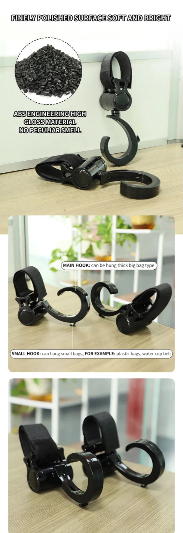 2 PCS Cartoon Stroller Accessories Degree Large Hook Umbrella Car Hook and Loop Stroller Hook