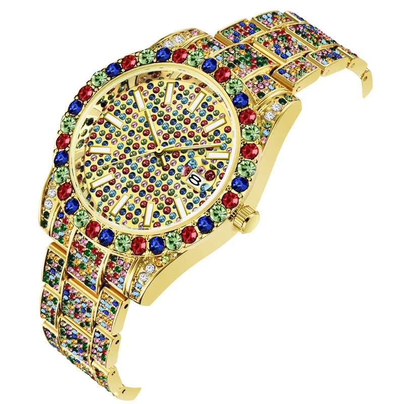 Luxury Watch sss Supply Men Fashion Alloy Band Hip Hop Diamond Big Brand Golden Date Quartz Wristwatch Montres de Marque de Luxe