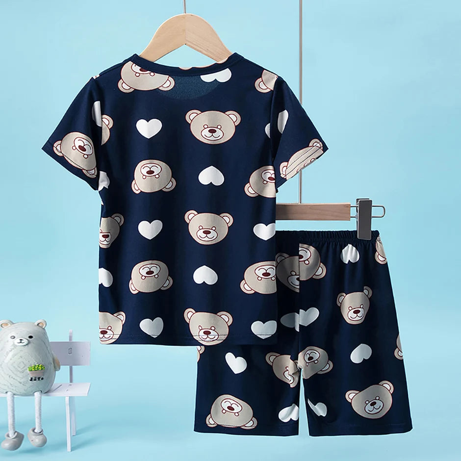 2-Pcs Children's Casual Cute Home Service Suit Boy Casual Joker Bear Print Short Sleeve Girl Comfortable Joker Sweet Shorts Suit