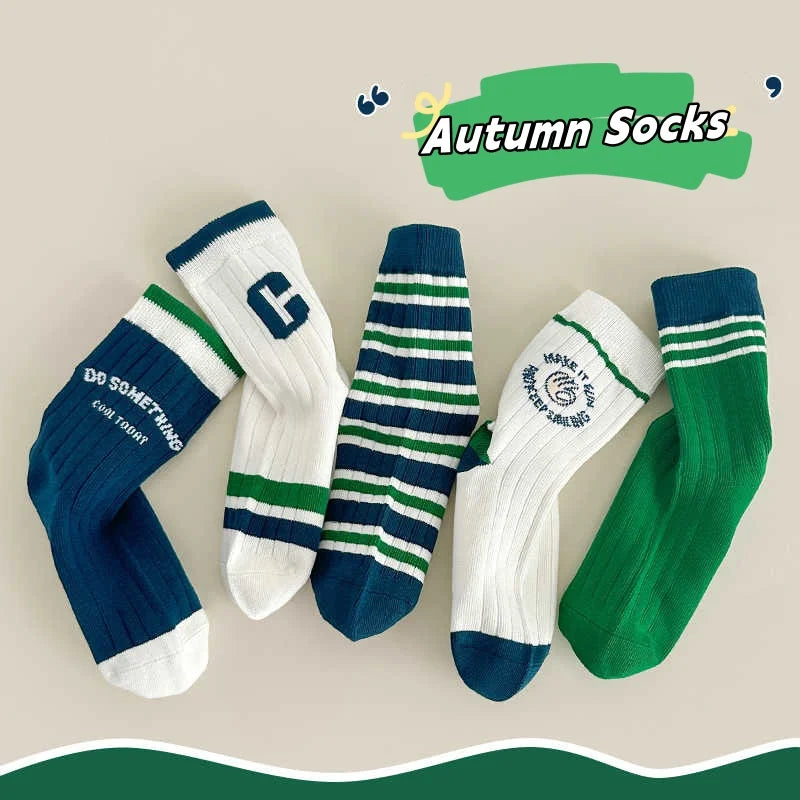 GreenC Summer Calf Socks 5 Pairs Children's Socks Boys Spring Cotton Socks Baby Child 1-14T Kids  Sport Sock