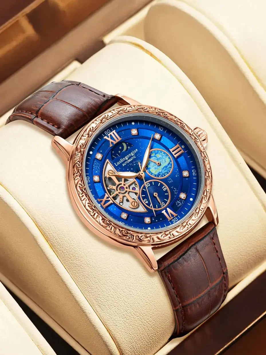 Luxurious Men's Business Automatic Mechanical Watch, with a Skeleton Design, Stylish, Casual, Simple, Versatile, and Multifunctional, a Handsome Watch for Men That Combines Luxury and Fashion, Perfect as a Gift during Holiday
