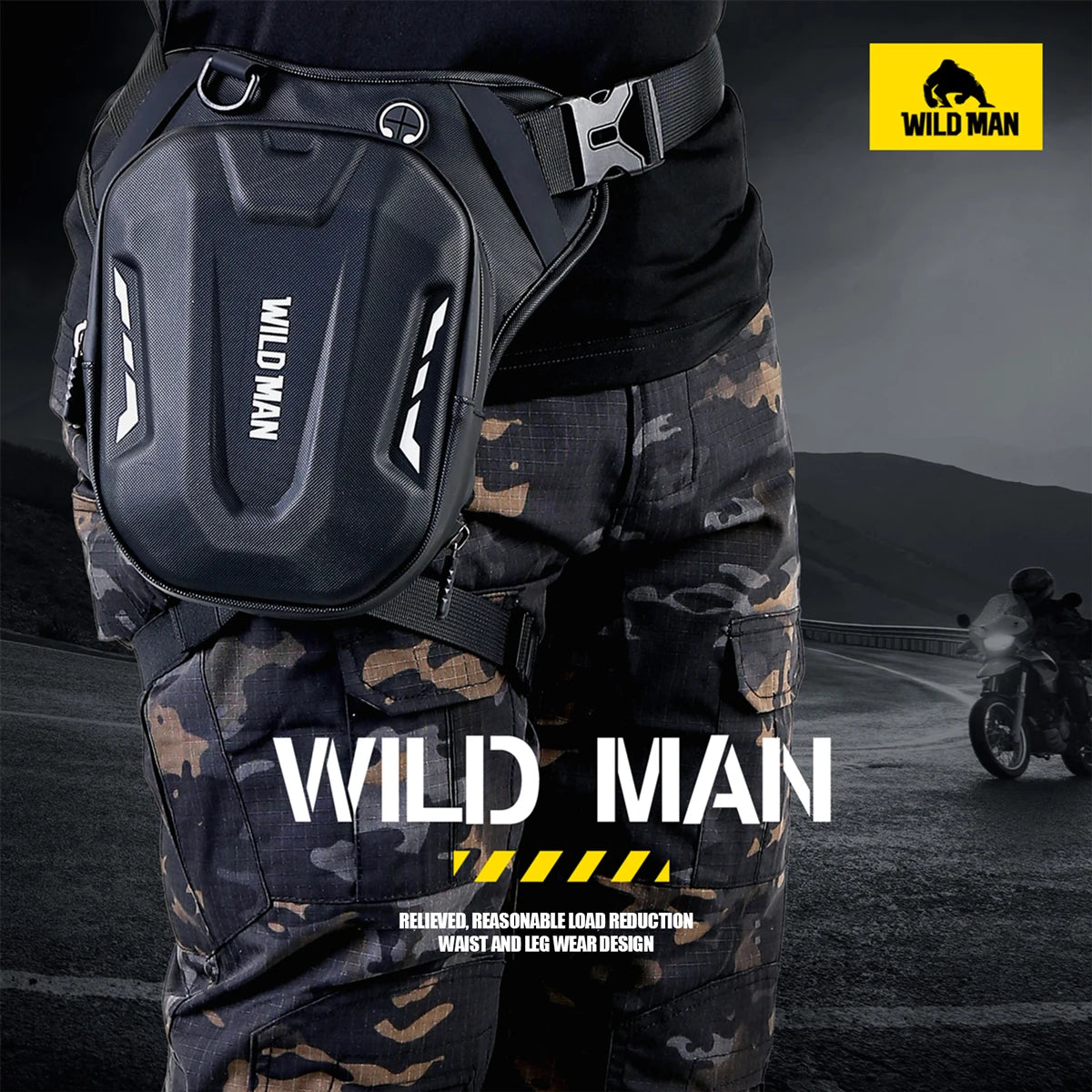 WILD MAN Motorcycle Leg Bag for Men - Riding Waist Bag, Biker Motorcycle Hard Shell Bag, Sports Messenger Bag, Travel Equipment