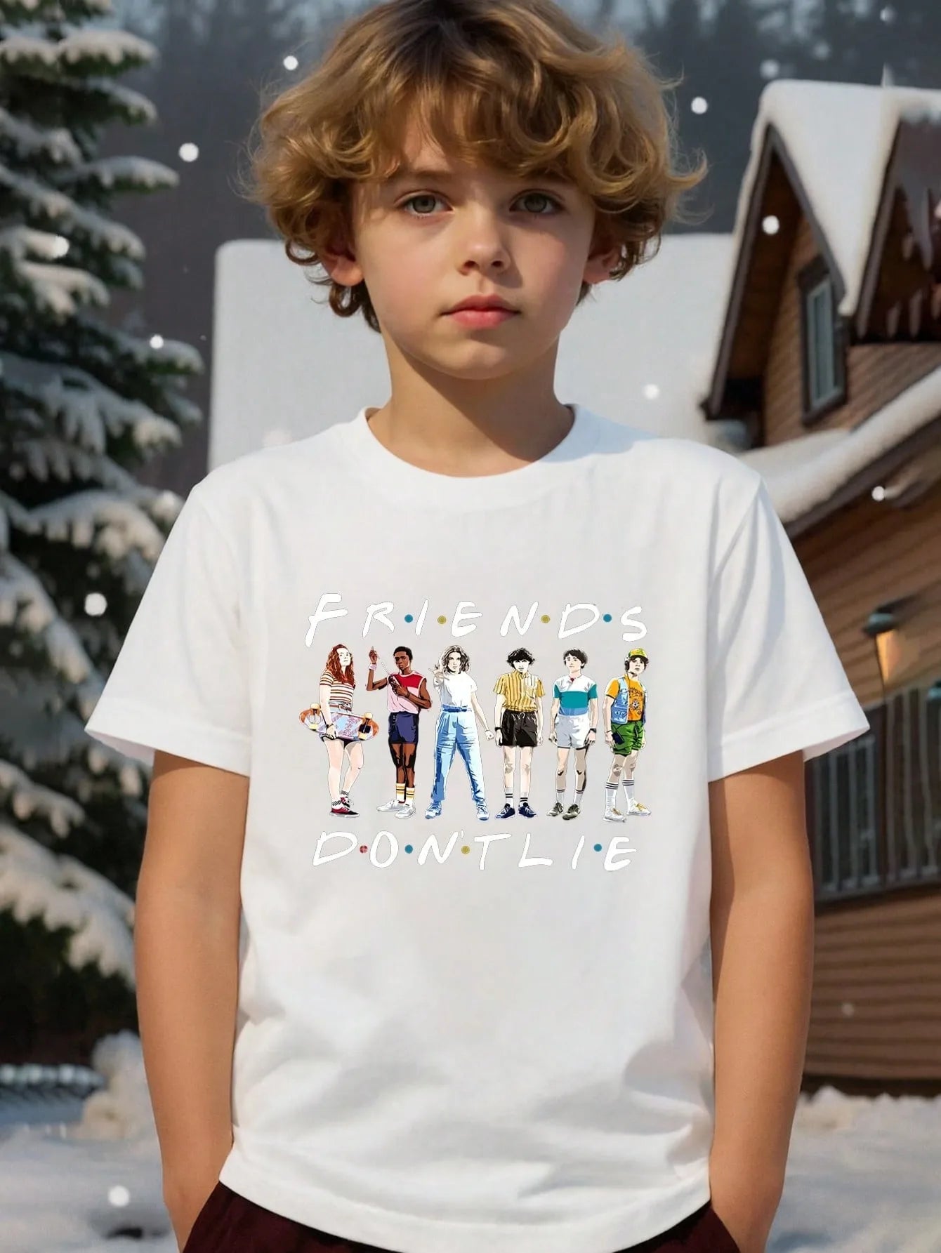 T-Shirt Multiple Sizes Screen Print Friends Don't Lie Stranger Things Design Cotton Material Holiday Wear Trendy Gift Christmas