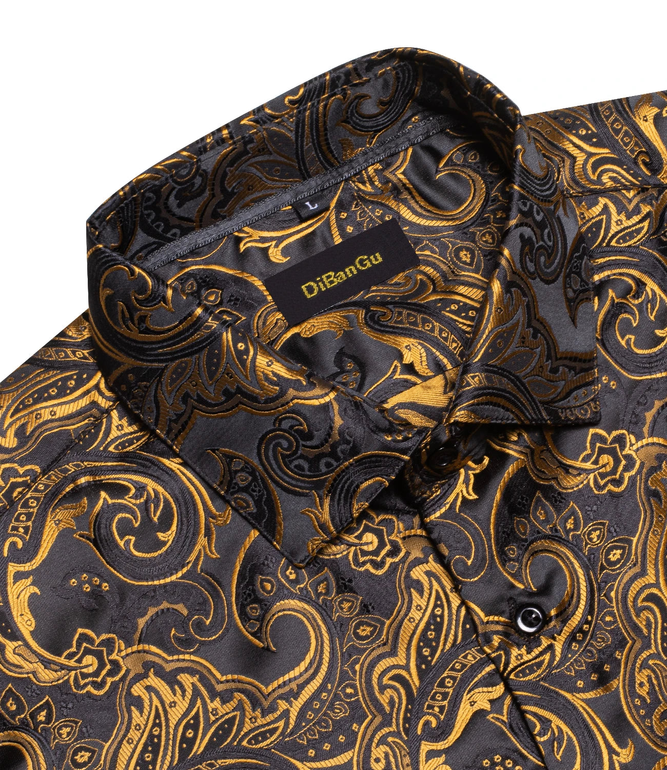 Luxury Men Dress Shirt Formal Prom Tuxedo Long Sleeve Polyester Golden Color Paisley Black Shirts Blouse Men Clothing