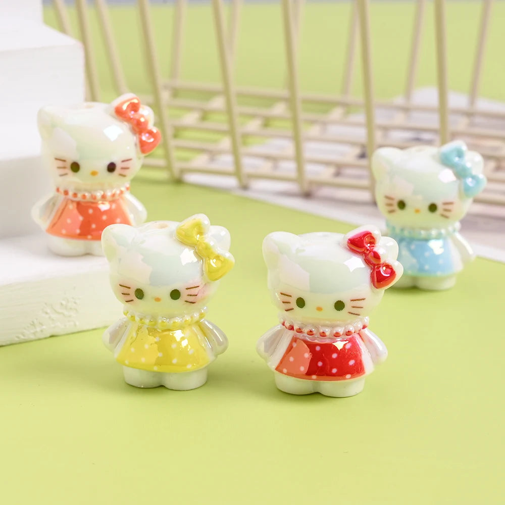 10Pcs 3D Sanrio Resin Bead 8colors Floral Skirt Hello Kitty Bead For Baby Toy Chew Teething DIY Pacifier Clips Chain