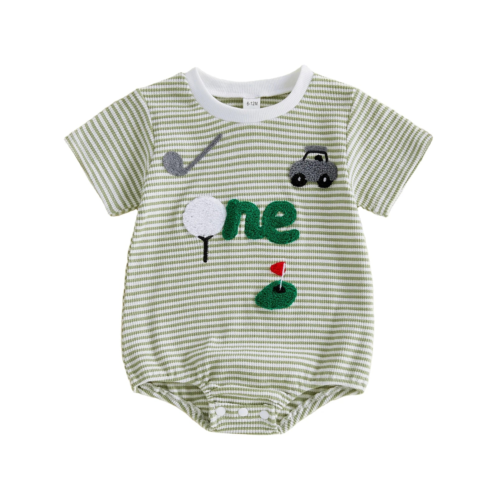 Adorable Baby Boy Romper with Fun Golf Embroidery Striped Design and Short Sleeves for a Stylish Summer Look