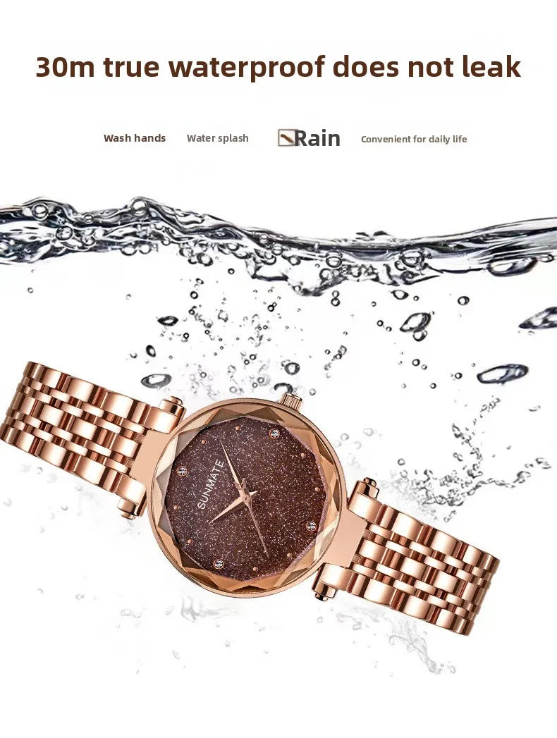 Luxury Ladies' Dress Watch with All-Star Design,Stylish Stainless Steel,Elegant Waterproof Quartz Watch,Comes with Watch Box