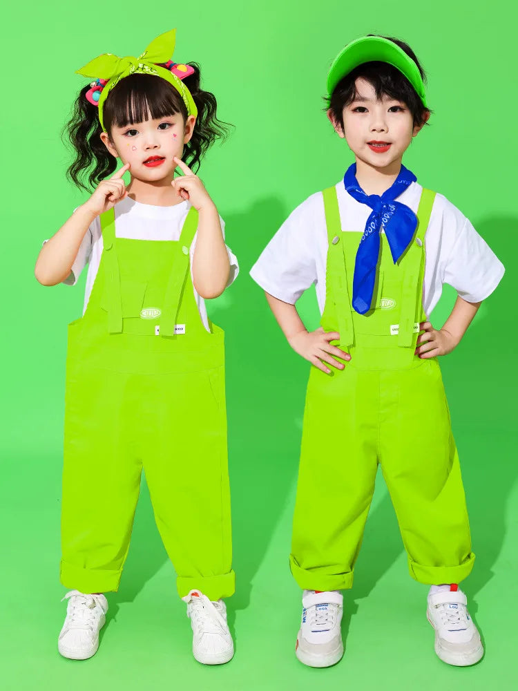 Boys Hip Hop Loose Colorful Overalls Girls Patchwork Dungaree Children Candy Color Jumpsuit Street Dance Romper Kids Streetwear