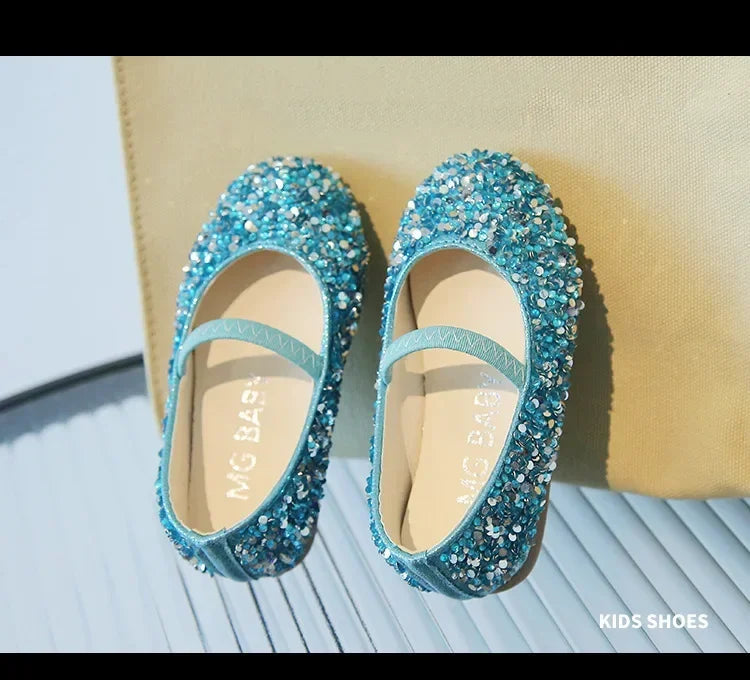 Children's 2025 new single shoe girls' fashion show sequined crystal shoes baby Baotou fashionable soft soled princess shoes