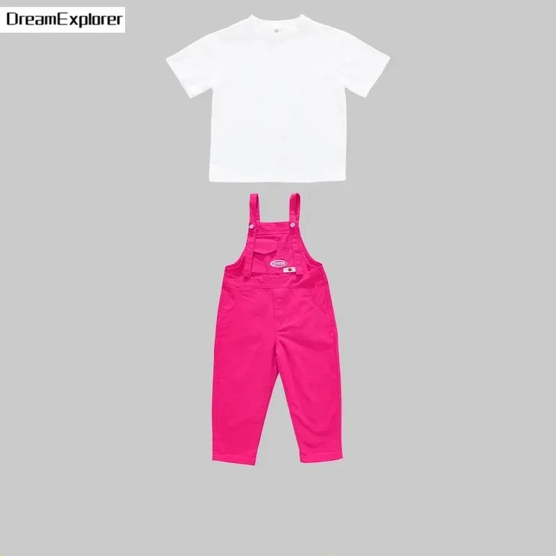 Boys Hip Hop Loose Colorful Overalls Girls Patchwork Dungaree Children Candy Color Jumpsuit Street Dance Romper Kids Streetwear