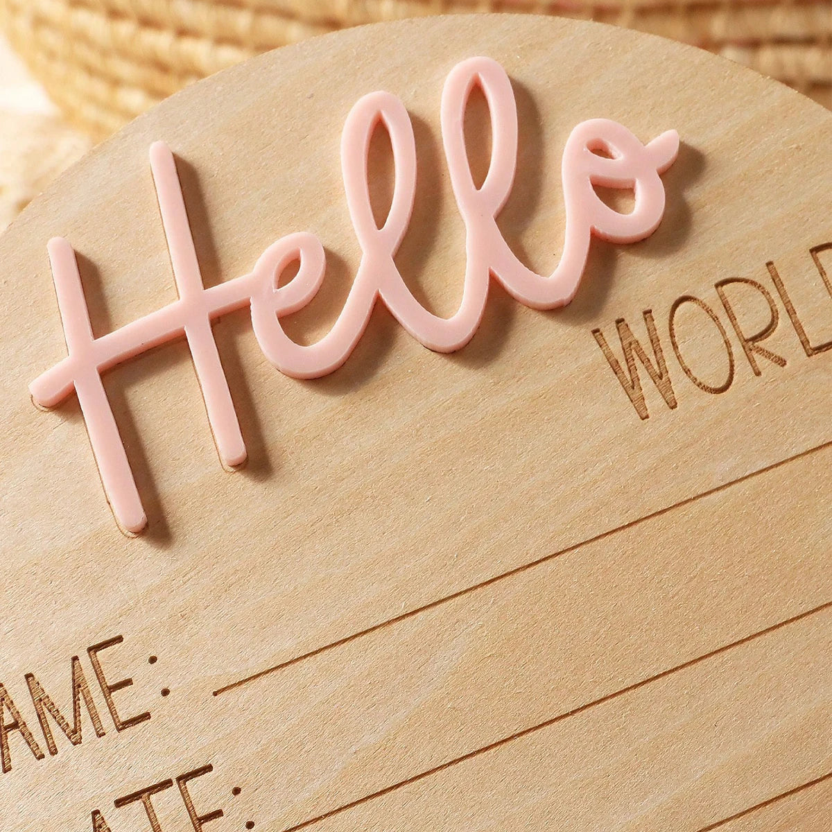 Ylsteed Hello World Newborn Sign Wooden Baby Announcement Sign for Hospital Baby Name Announcement Sign Newborn Keepsakes Props