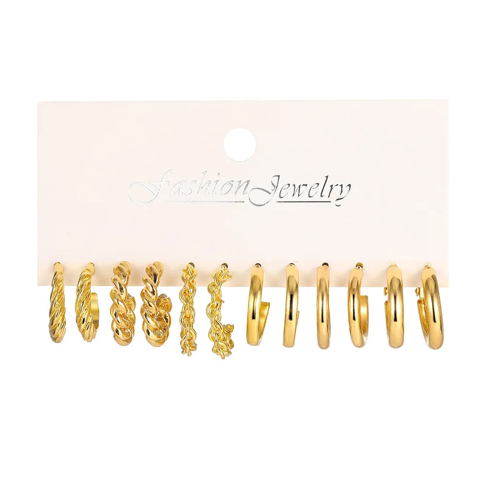 LATS Boho Big Circle Hoop Earring Set for Women Gold Color Bohemia Vintage Pearl Square Earring Heart Zircon Ear Studs Jewelry