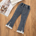 Girls' Jeans Spring and Autumn New Casual 3-12 Year Old Children's Loose Flare Pants Lace Pearl Girls' Denim Pants