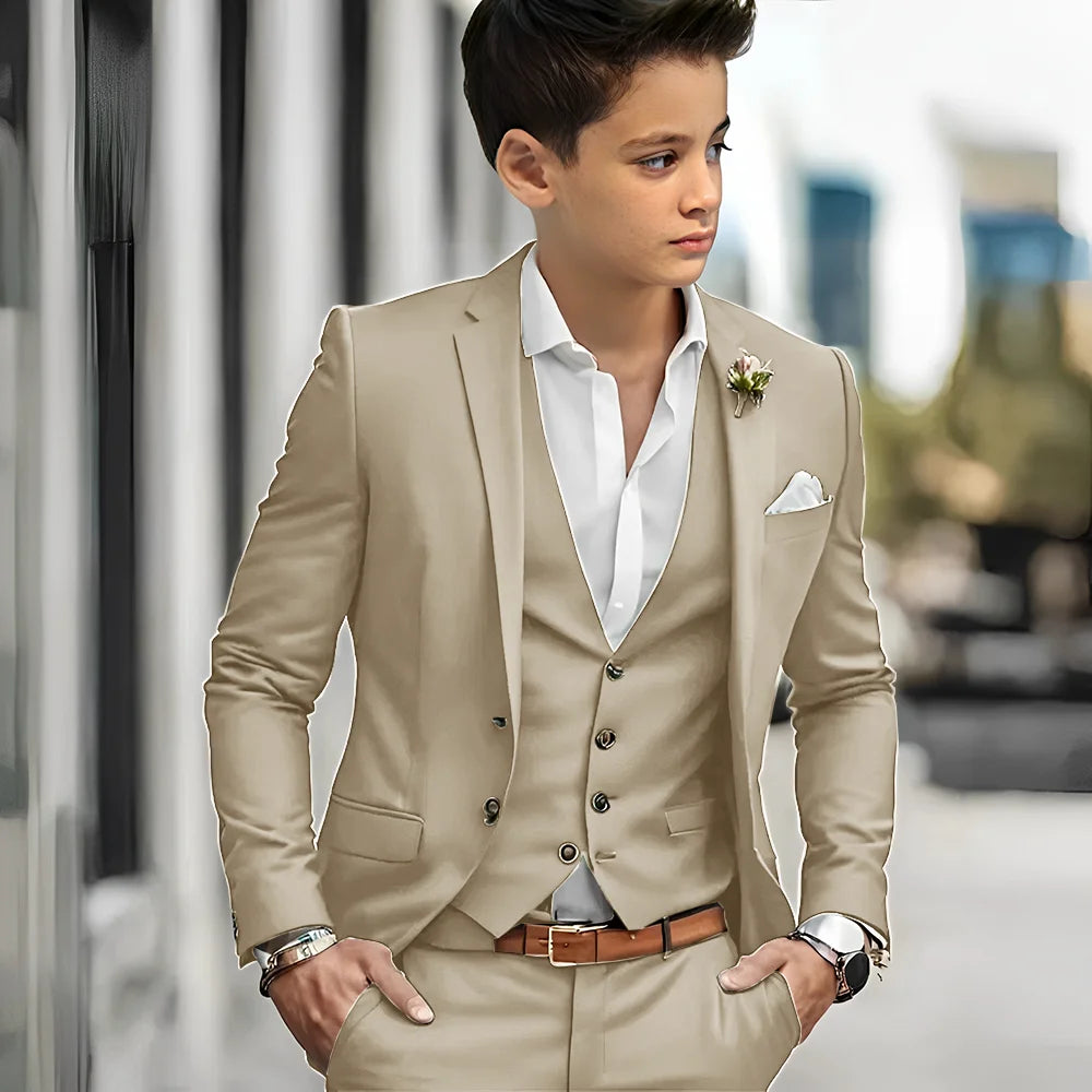 Luxury Green Bos Suits Elegant Wedding 3 Piece Jacket Pants Vest Boy Clothing High Quality Customized Full Sets Costume Kids