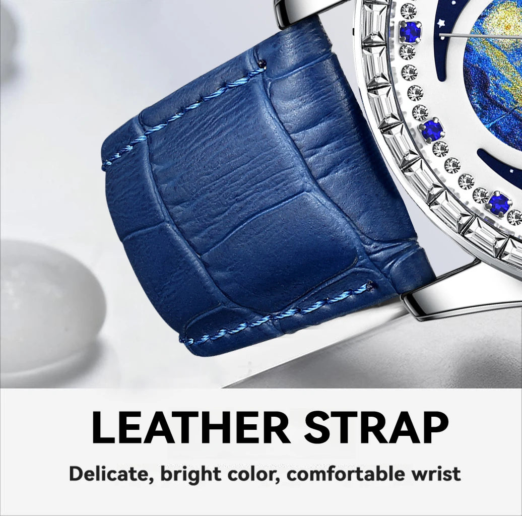 Luxury men's quartz watch, waterproof luminous oil painting starry sky dial, multifunctional watch