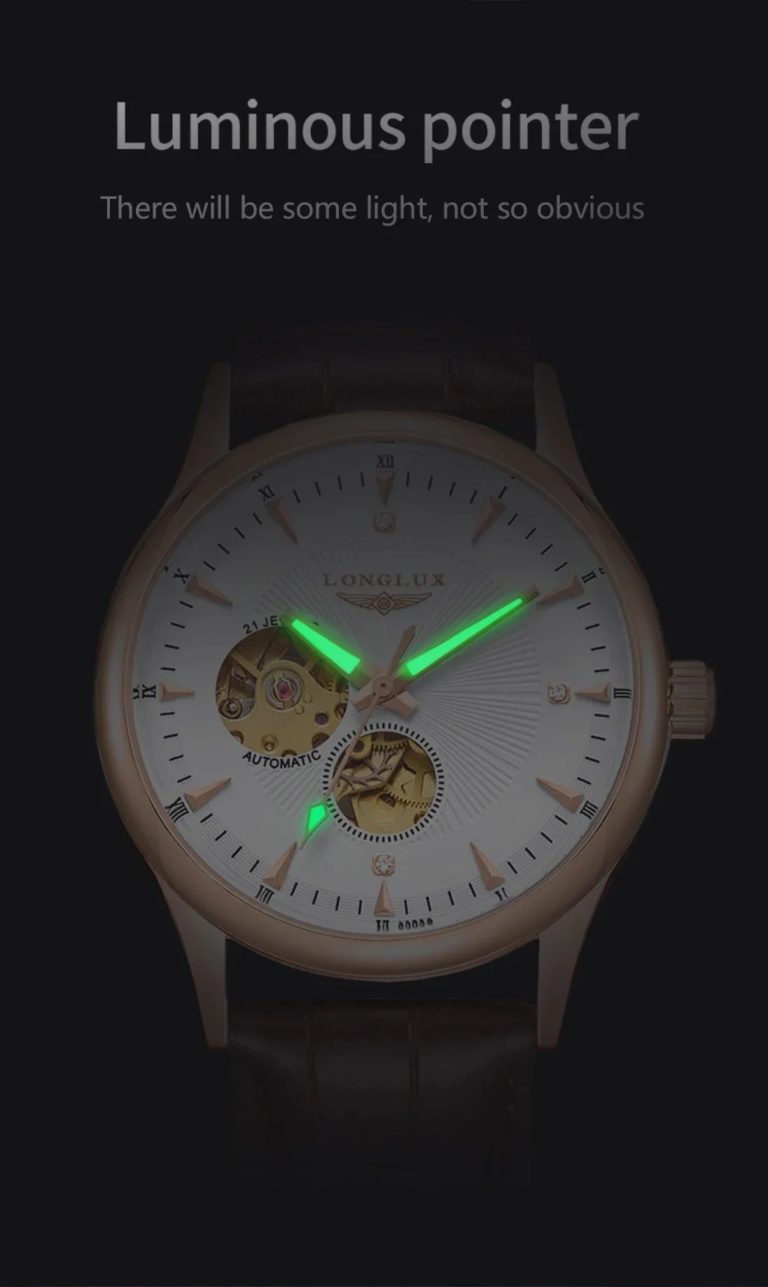 LONGLUX automatic watch elegant style wholesale mechanical wristwatches skeleton rome waterproof  mens watch men gift