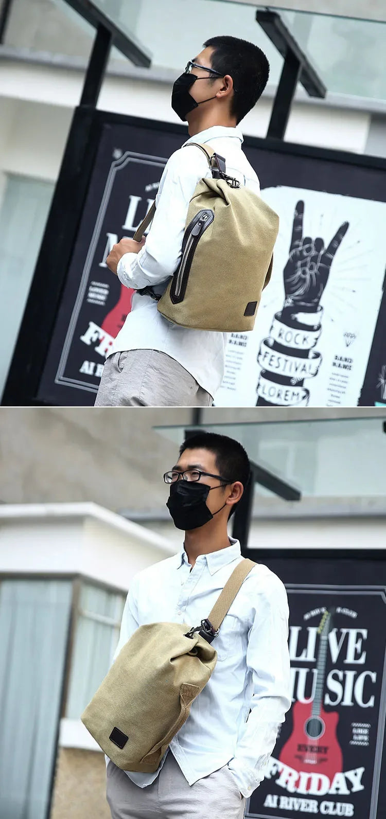 Men's Canvas Handbag Casual Bag Portable Travel Sports gym Shoulder Bag Leisure Backpack Multifunctional Small Bags