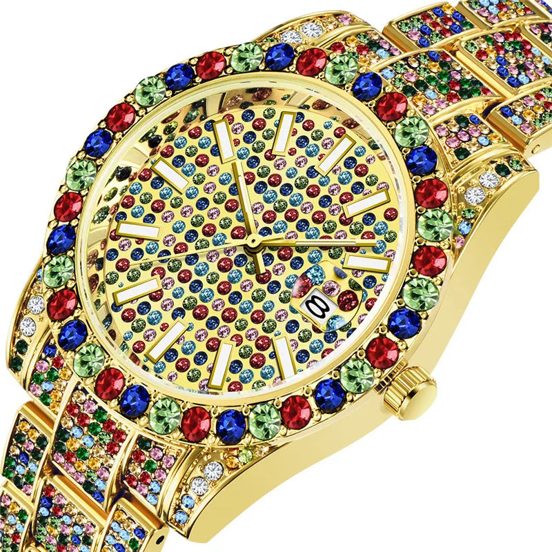 Luxury Watch sss Supply Men Fashion Alloy Band Hip Hop Diamond Big Brand Golden Date Quartz Wristwatch Montres de Marque de Luxe