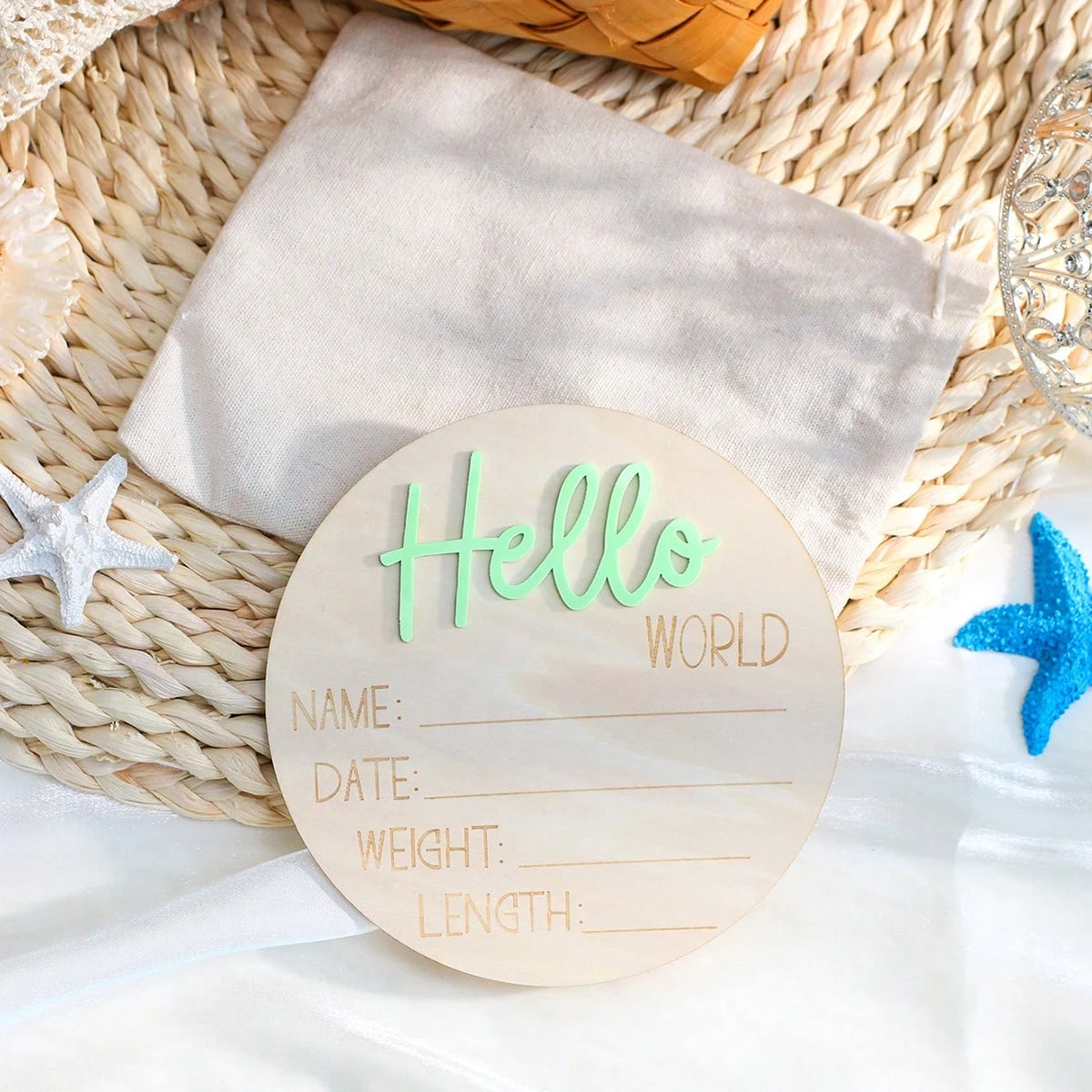 Ylsteed Hello World Newborn Sign Wooden Baby Announcement Sign for Hospital Baby Name Announcement Sign Newborn Keepsakes Props