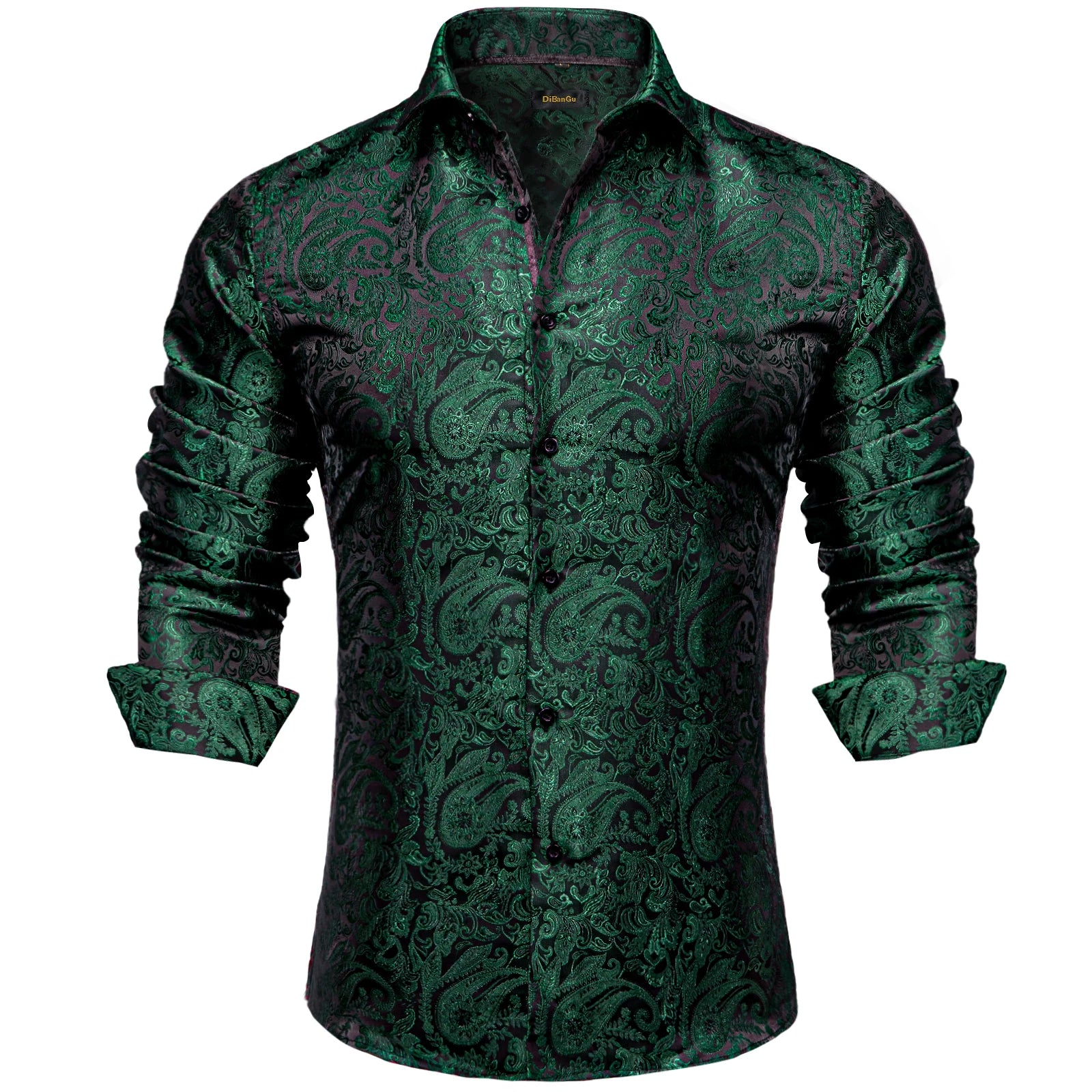 Luxury Men Dress Shirt Formal Prom Tuxedo Long Sleeve Polyester Golden Color Paisley Black Shirts Blouse Men Clothing