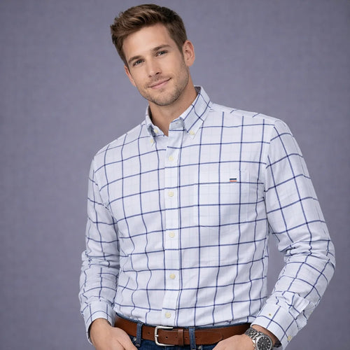 100% Pure Cotton Oxford Shirts for Men Long Sleeve  Plaid Shirt Striped Male BusinessTartan  Red Shirt Mans Designer Clothes