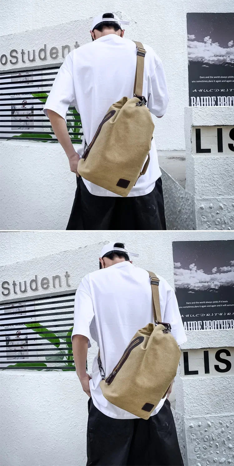 Men's Canvas Handbag Casual Bag Portable Travel Sports gym Shoulder Bag Leisure Backpack Multifunctional Small Bags
