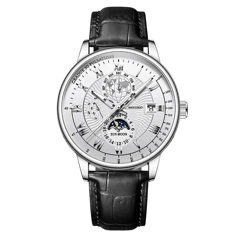 Luxury Brand Watch for Men Trendy High End Light Versatile Quartz Watch Leather Strap Fake Three Eye Fashion Business Wristwatch