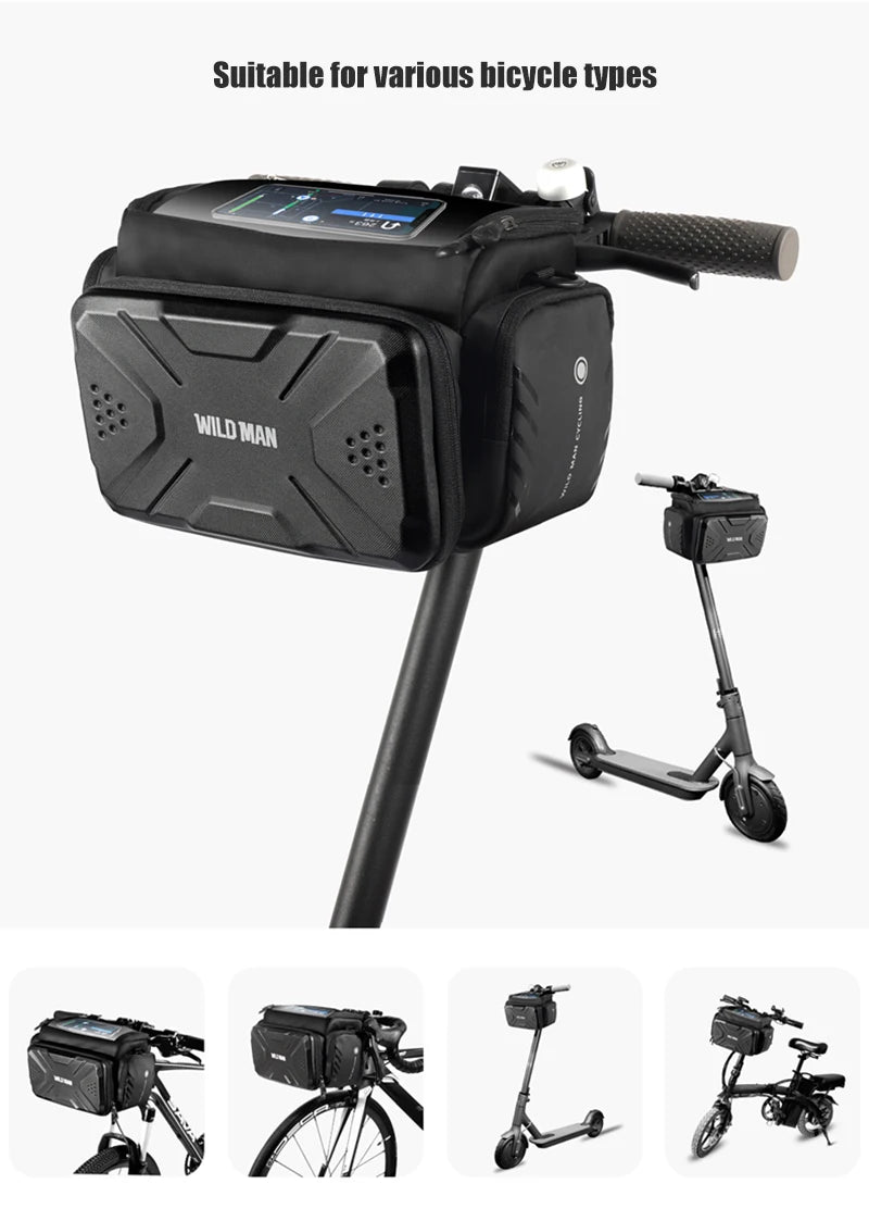 WILD MAN EVA Hard Shell Bicycle Handlebar Bag Touch Screen Phone Holder Electric Scooter Front Bag Crossbody Camera Pouch